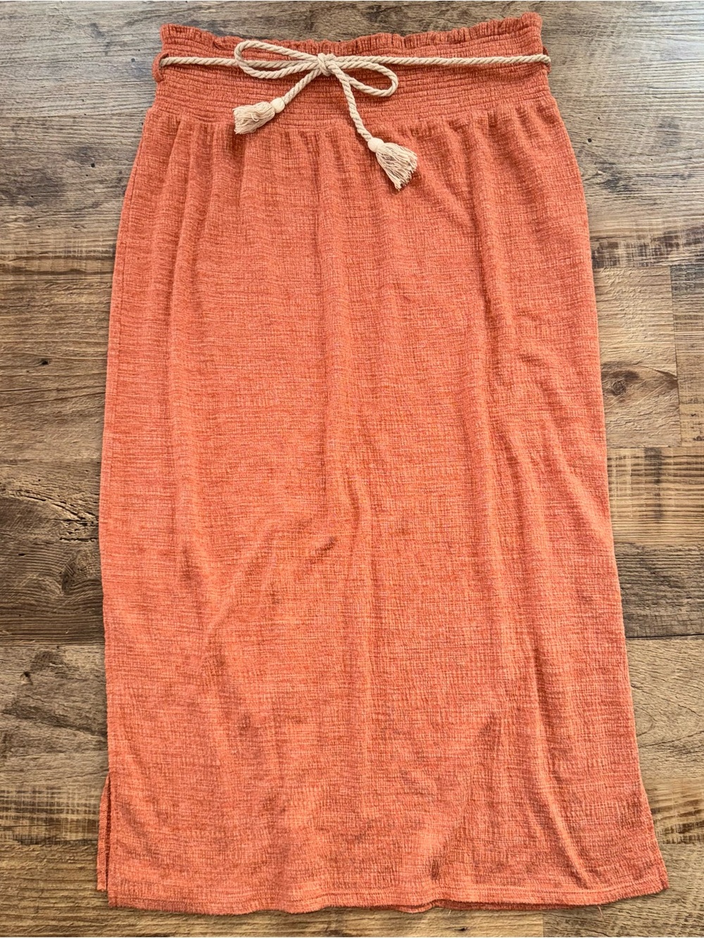 89th Madison Women’s Maxi Skirt Large Orange  Drawstring Waist Boho Hippie